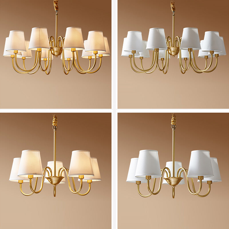 Multi-Head Chandelier Lighting Fixtures American Style Suspension Light with White Fabric Shade