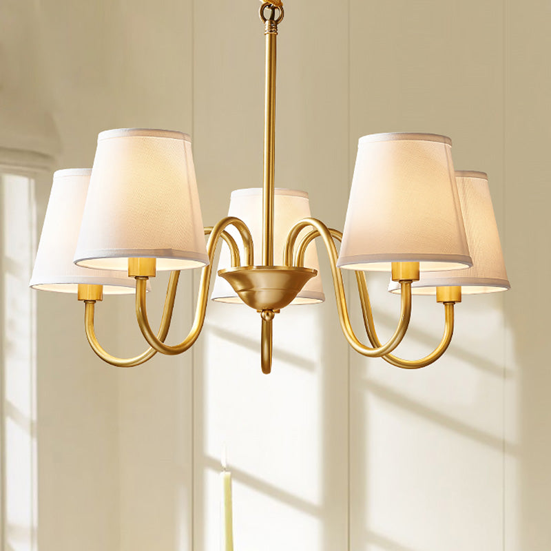Multi-Head Chandelier Lighting Fixtures American Style Suspension Light with White Fabric Shade