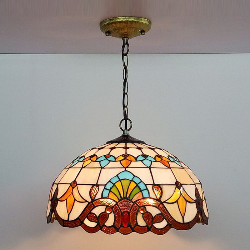 Tiffany Style Pendant Lamp with Glass Shade Dinning Room Suspension Lighting Fixture