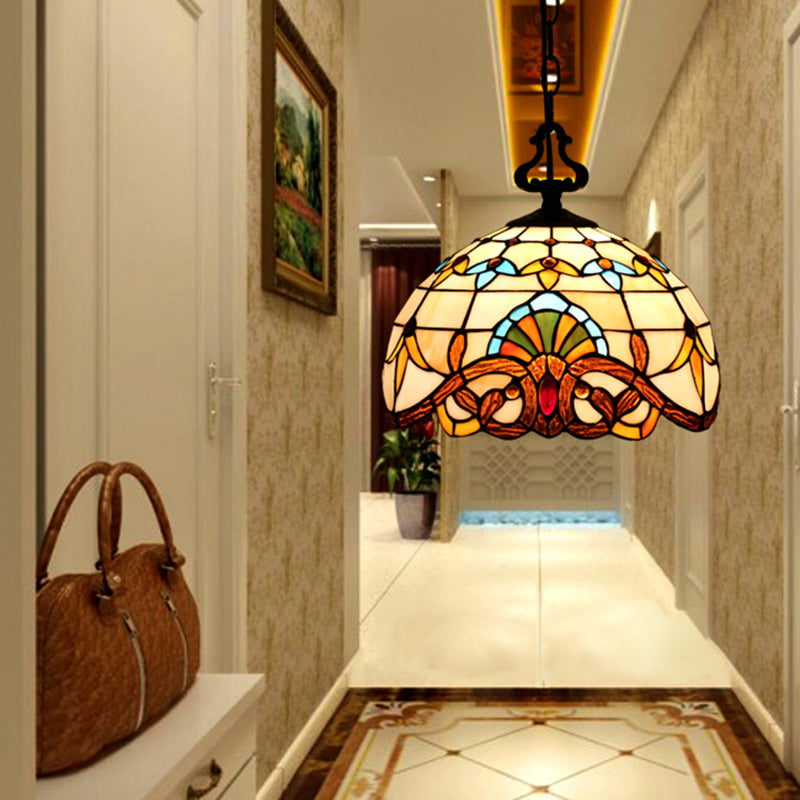 Tiffany Style Pendant Lamp with Glass Shade Dinning Room Suspension Lighting Fixture