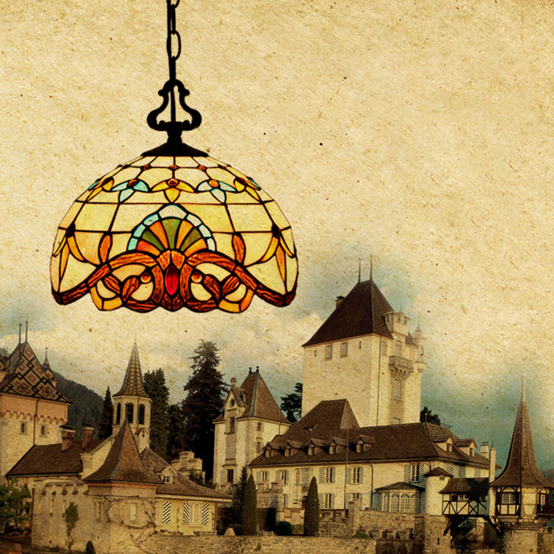 Tiffany Style Pendant Lamp with Glass Shade Dinning Room Suspension Lighting Fixture