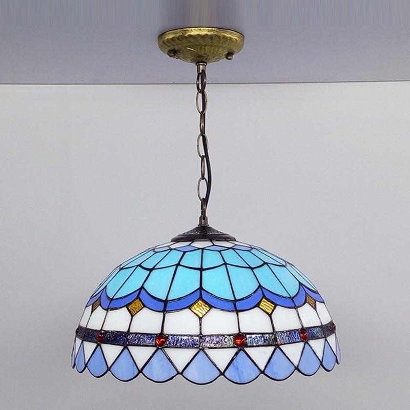 Tiffany Style Pendant Lamp with Glass Shade Dinning Room Suspension Lighting Fixture