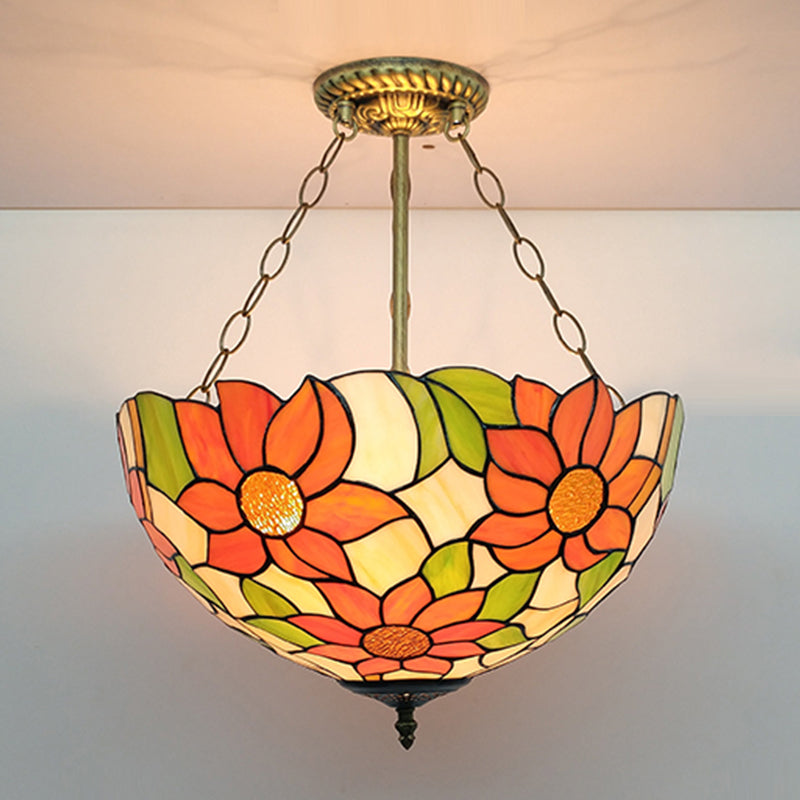 Tiffany Style Pendant Lamp with Glass Shade Dinning Room Suspension Lighting Fixture