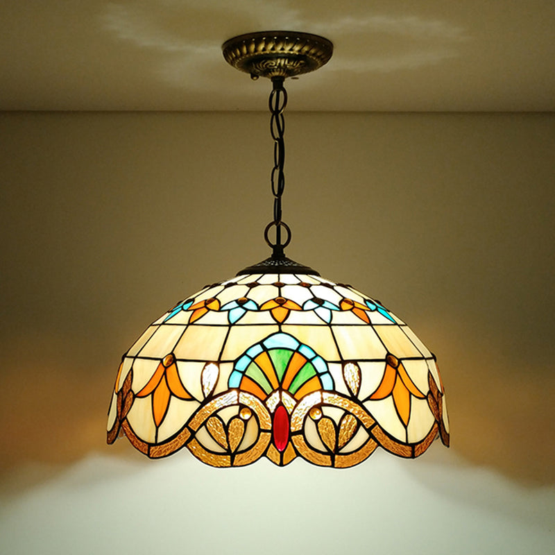 Tiffany Style Pendant Lamp with Glass Shade Dinning Room Suspension Lighting Fixture