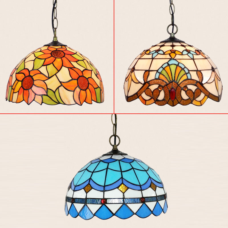 Tiffany Style Pendant Lamp with Glass Shade Dinning Room Suspension Lighting Fixture
