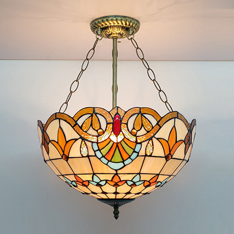 Tiffany Style Pendant Lamp with Glass Shade Dinning Room Suspension Lighting Fixture