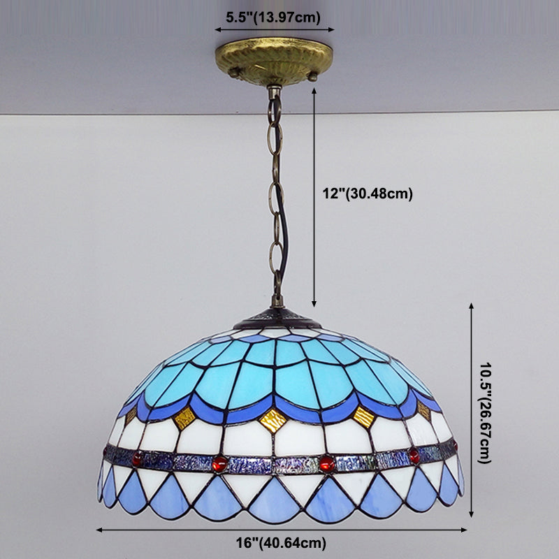 Tiffany Style Pendant Lamp with Glass Shade Dinning Room Suspension Lighting Fixture