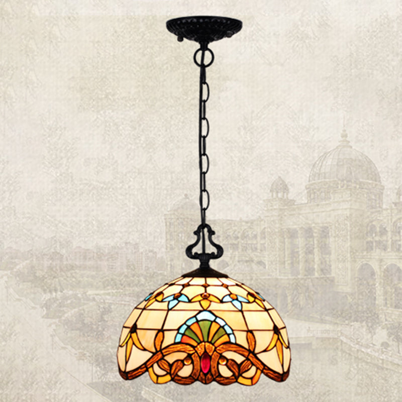 Tiffany Style Pendant Lamp with Glass Shade Dinning Room Suspension Lighting Fixture