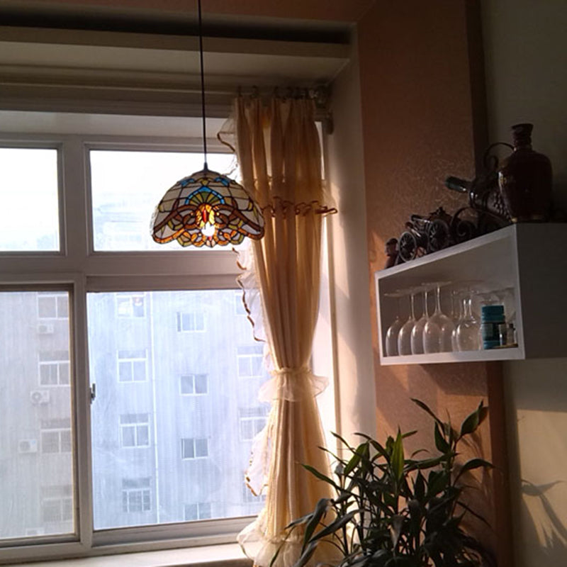 Tiffany Style Pendant Lamp with Glass Shade Dinning Room Suspension Lighting Fixture