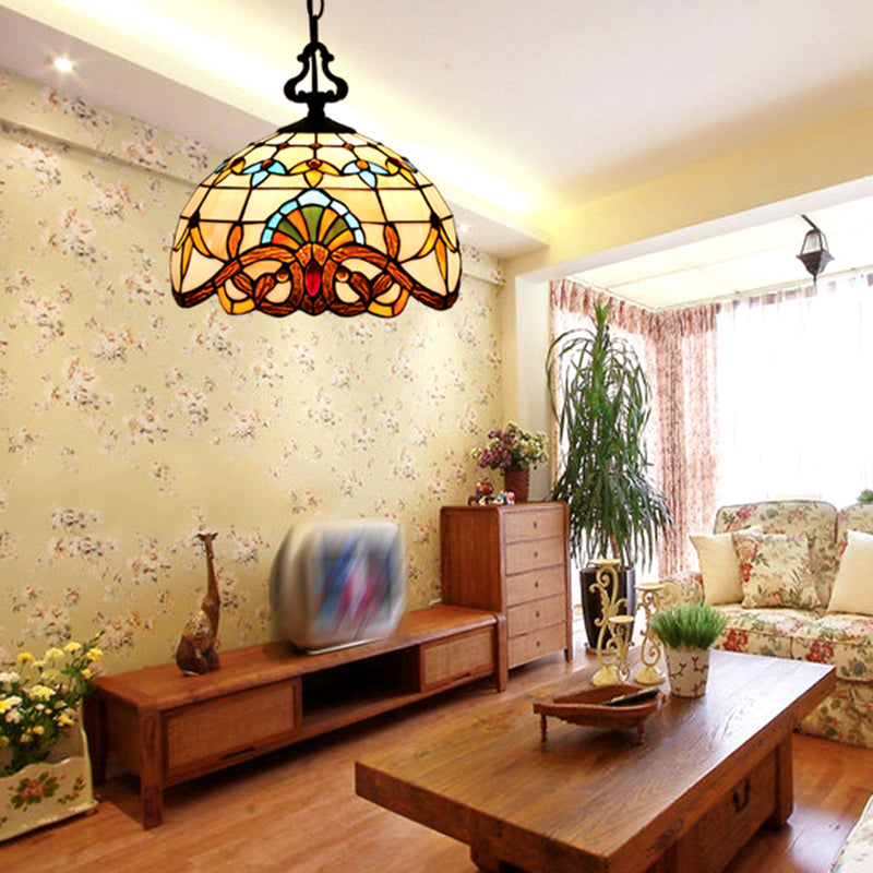 Tiffany Style Pendant Lamp with Glass Shade Dinning Room Suspension Lighting Fixture
