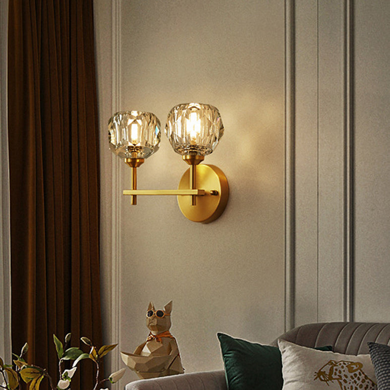 Ball Shape Sconce Light Fixture Post-Modern Style Beveled Crystal Wall Lights