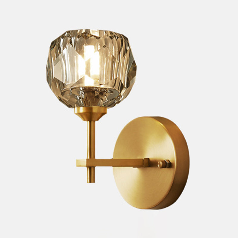 Ball Shape Sconce Light Fixture Post-Modern Style Beveled Crystal Wall Lights