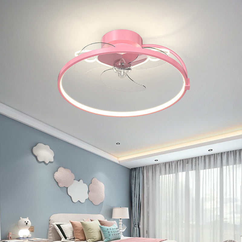 Heart Wings Shaped Ceiling Fan Lamp Cartoon Metal Children Bedroom LED Flush Mount Light