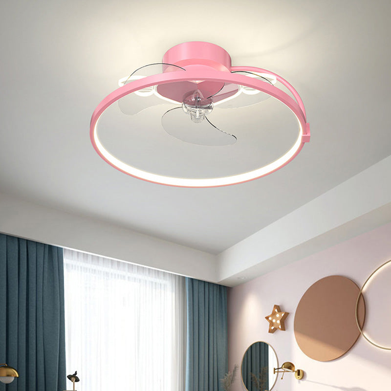 Heart Wings Shaped Ceiling Fan Lamp Cartoon Metal Children Bedroom LED Flush Mount Light