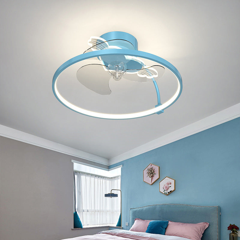 Heart Wings Shaped Ceiling Fan Lamp Cartoon Metal Children Bedroom LED Flush Mount Light