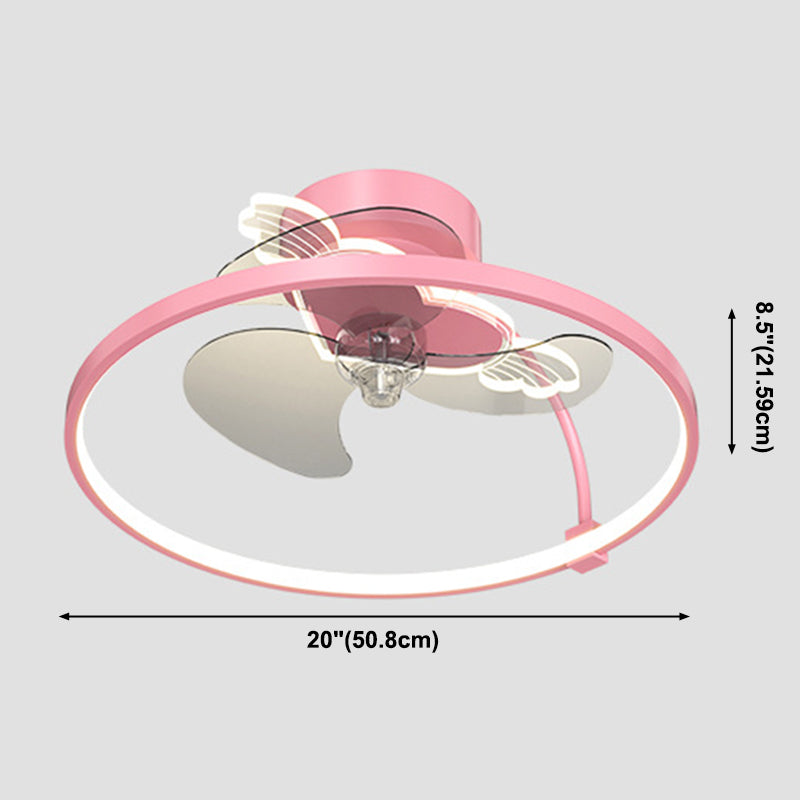 Heart Wings Shaped Ceiling Fan Lamp Cartoon Metal Children Bedroom LED Flush Mount Light