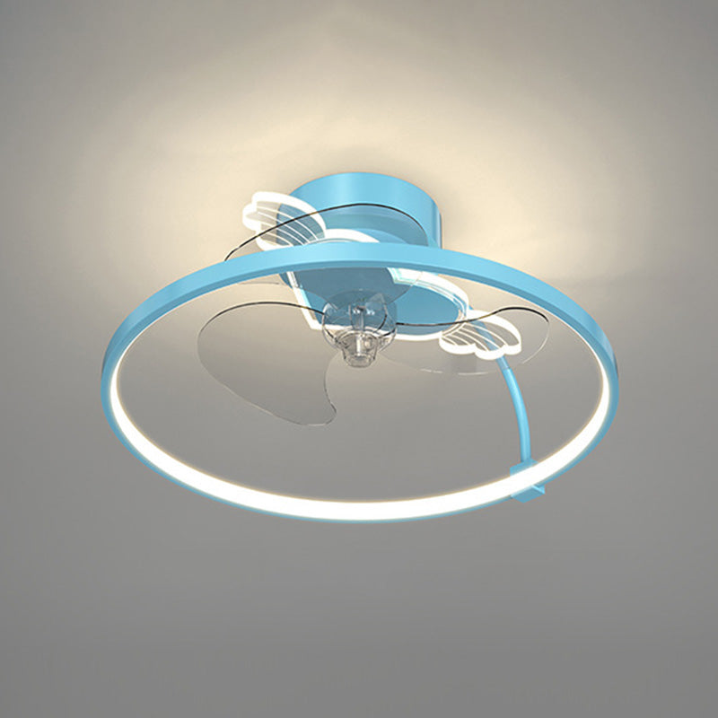Heart Wings Shaped Ceiling Fan Lamp Cartoon Metal Children Bedroom LED Flush Mount Light