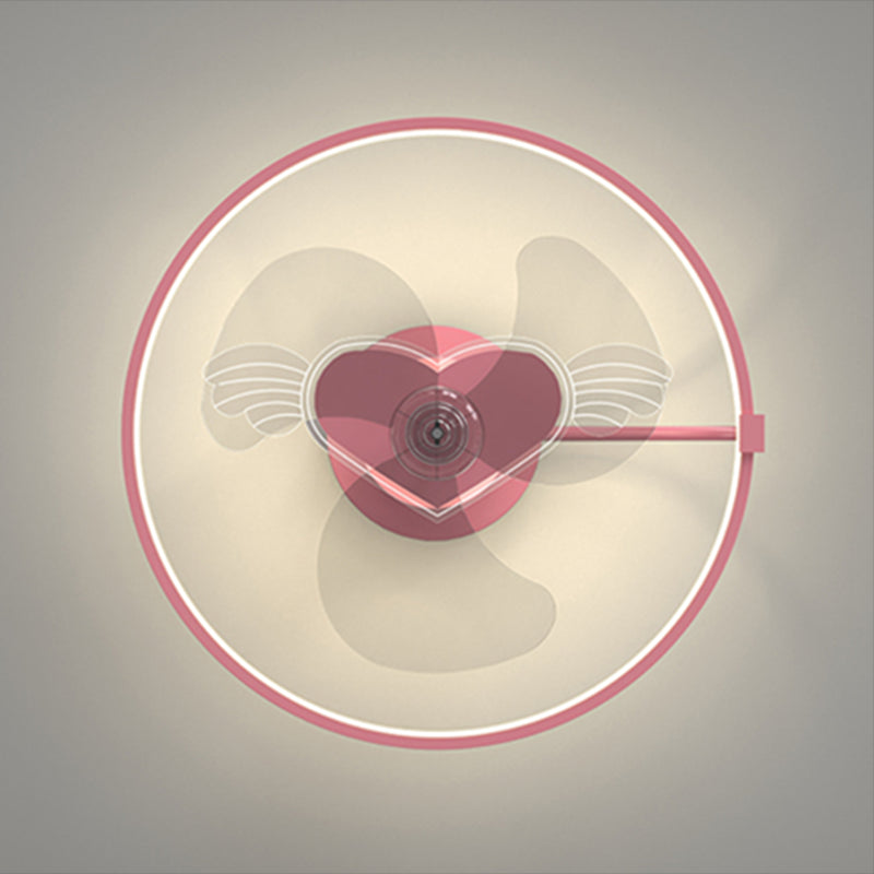 Heart Wings Shaped Ceiling Fan Lamp Cartoon Metal Children Bedroom LED Flush Mount Light