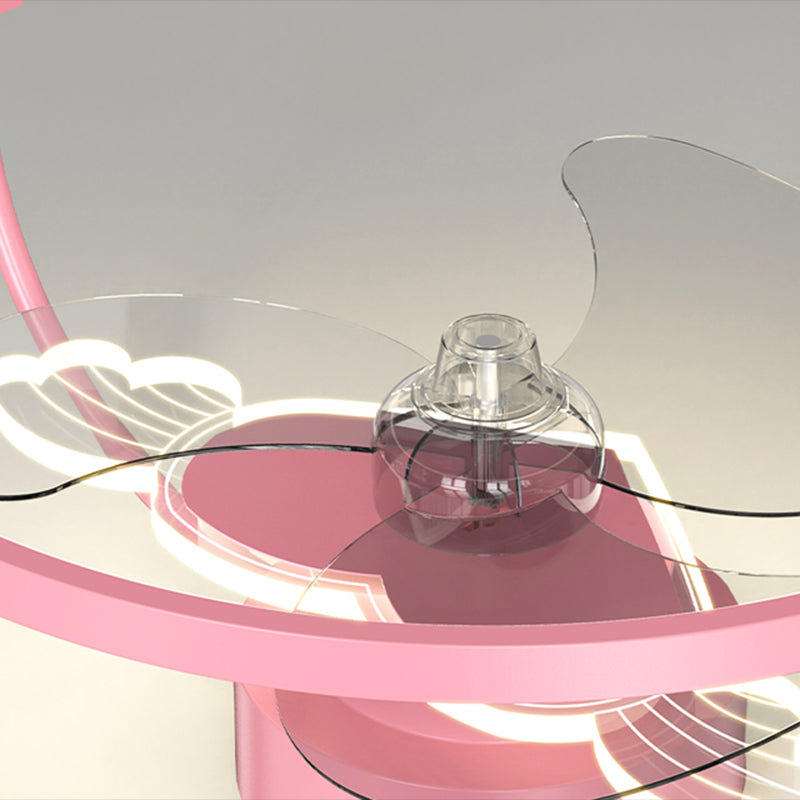 Heart Wings Shaped Ceiling Fan Lamp Cartoon Metal Children Bedroom LED Flush Mount Light