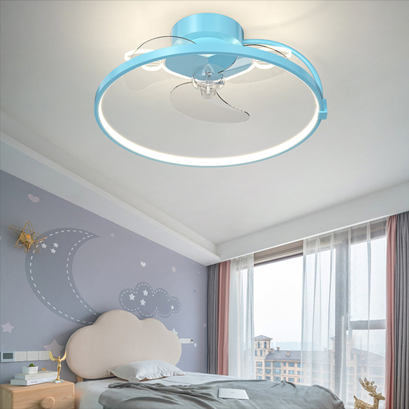 Heart Wings Shaped Ceiling Fan Lamp Cartoon Metal Children Bedroom LED Flush Mount Light