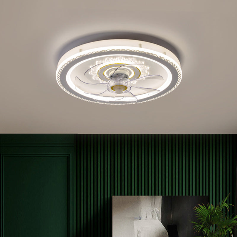 Weißer Kreis LED Deckenventilator Leichte stilvolle nordische Acryl -Halbflush -Halterung für Schlafzimmer