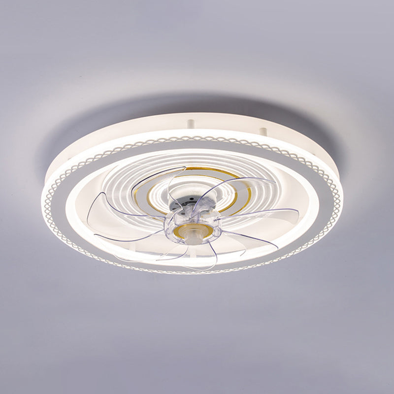 Weißer Kreis LED Deckenventilator Leichte stilvolle nordische Acryl -Halbflush -Halterung für Schlafzimmer
