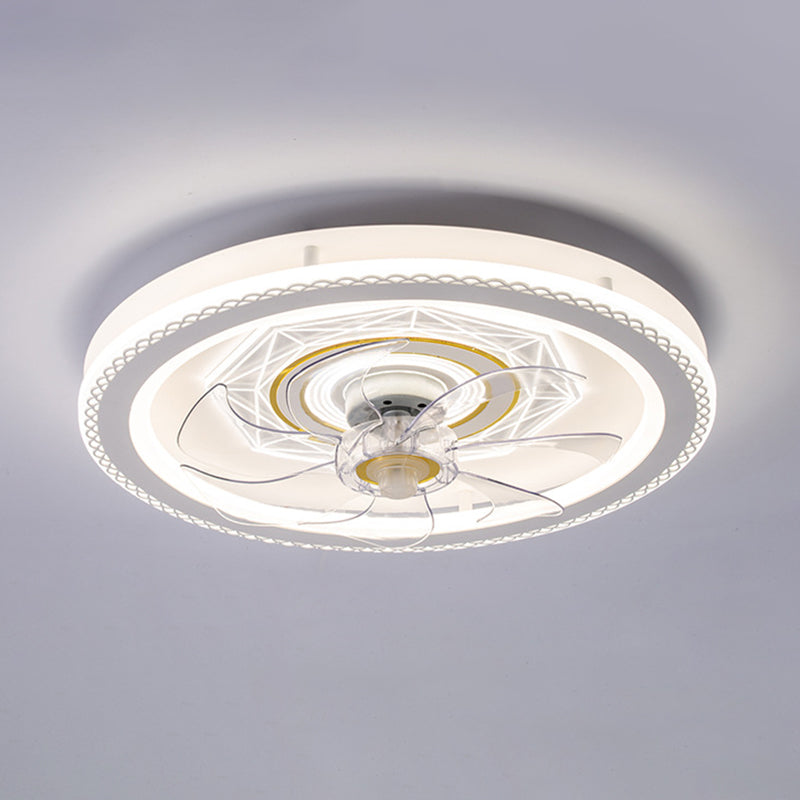 Weißer Kreis LED Deckenventilator Leichte stilvolle nordische Acryl -Halbflush -Halterung für Schlafzimmer