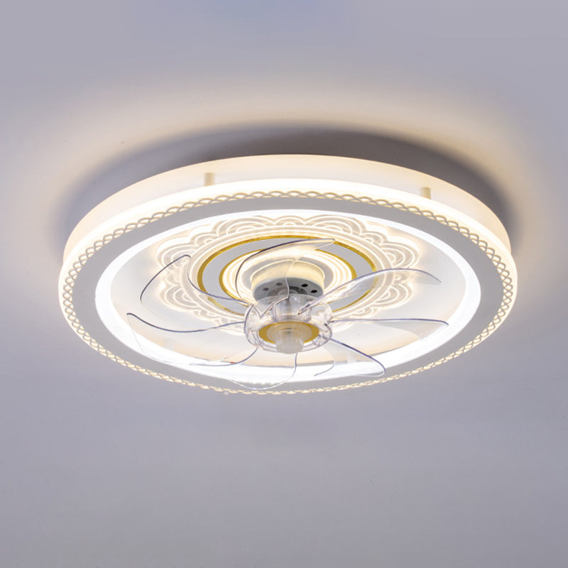 Weißer Kreis LED Deckenventilator Leichte stilvolle nordische Acryl -Halbflush -Halterung für Schlafzimmer