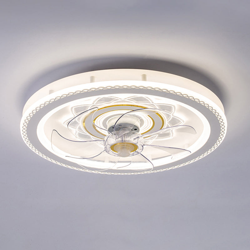 Weißer Kreis LED Deckenventilator Leichte stilvolle nordische Acryl -Halbflush -Halterung für Schlafzimmer
