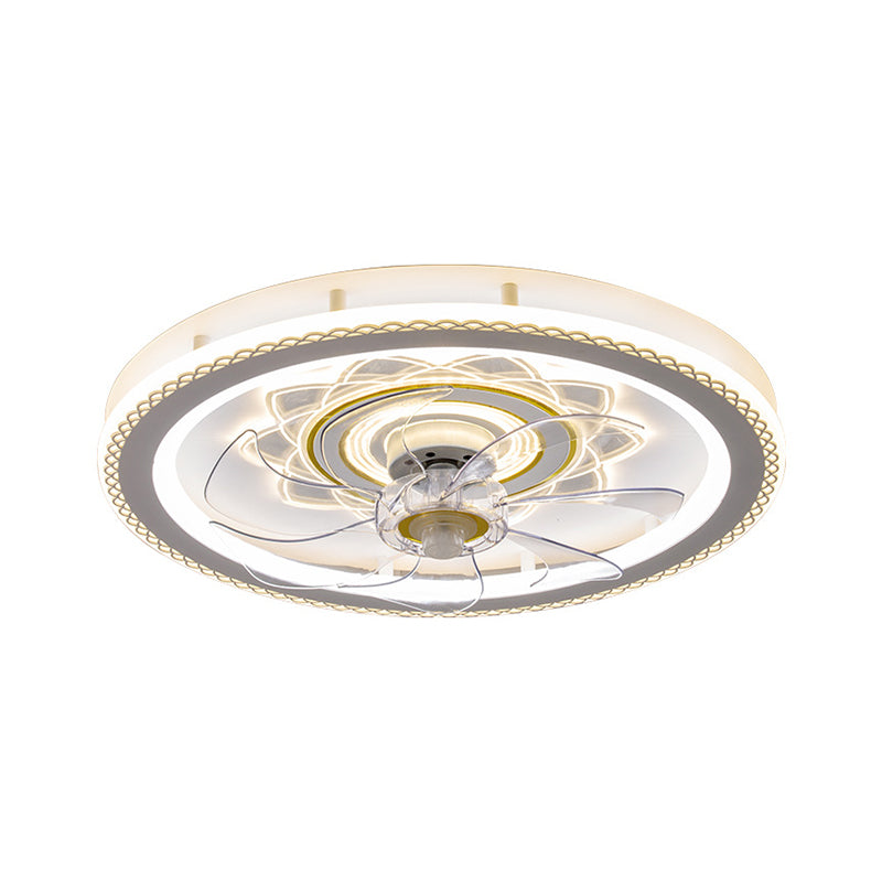 Weißer Kreis LED Deckenventilator Leichte stilvolle nordische Acryl -Halbflush -Halterung für Schlafzimmer