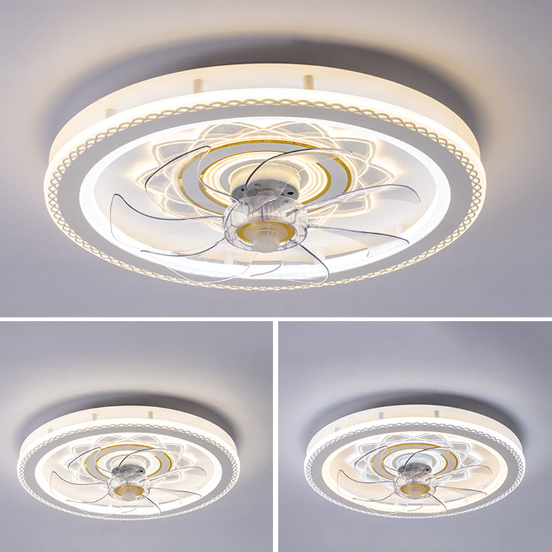 Weißer Kreis LED Deckenventilator Leichte stilvolle nordische Acryl -Halbflush -Halterung für Schlafzimmer
