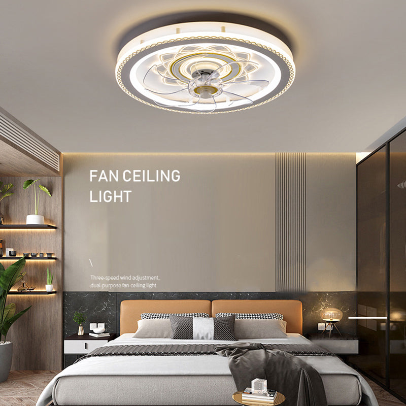 Weißer Kreis LED Deckenventilator Leichte stilvolle nordische Acryl -Halbflush -Halterung für Schlafzimmer