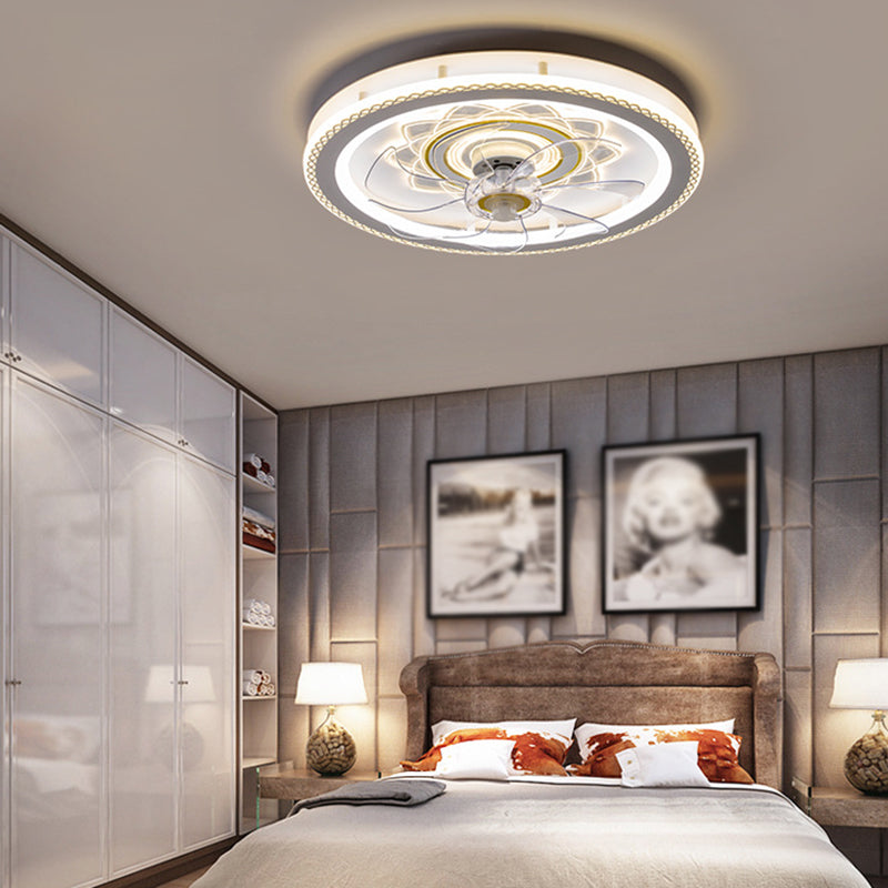 Weißer Kreis LED Deckenventilator Leichte stilvolle nordische Acryl -Halbflush -Halterung für Schlafzimmer