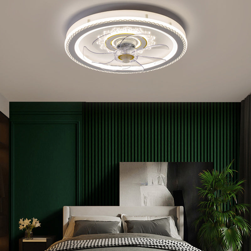 Weißer Kreis LED Deckenventilator Leichte stilvolle nordische Acryl -Halbflush -Halterung für Schlafzimmer