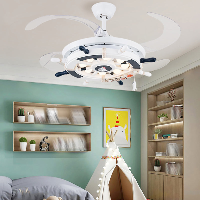 42" Cartoon Rudder Ceiling Fan Lamp Metallic Child Room LED Semi Flush Light