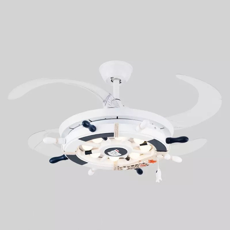 42" Cartoon Rudder Ceiling Fan Lamp Metallic Child Room LED Semi Flush Light