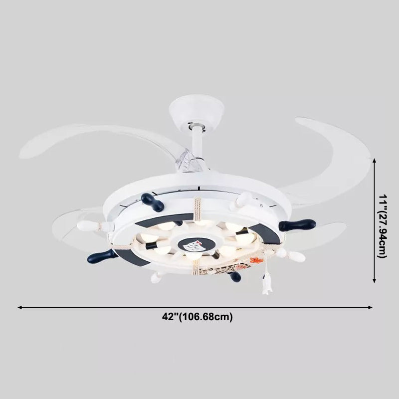 42" Cartoon Rudder Ceiling Fan Lamp Metallic Child Room LED Semi Flush Light