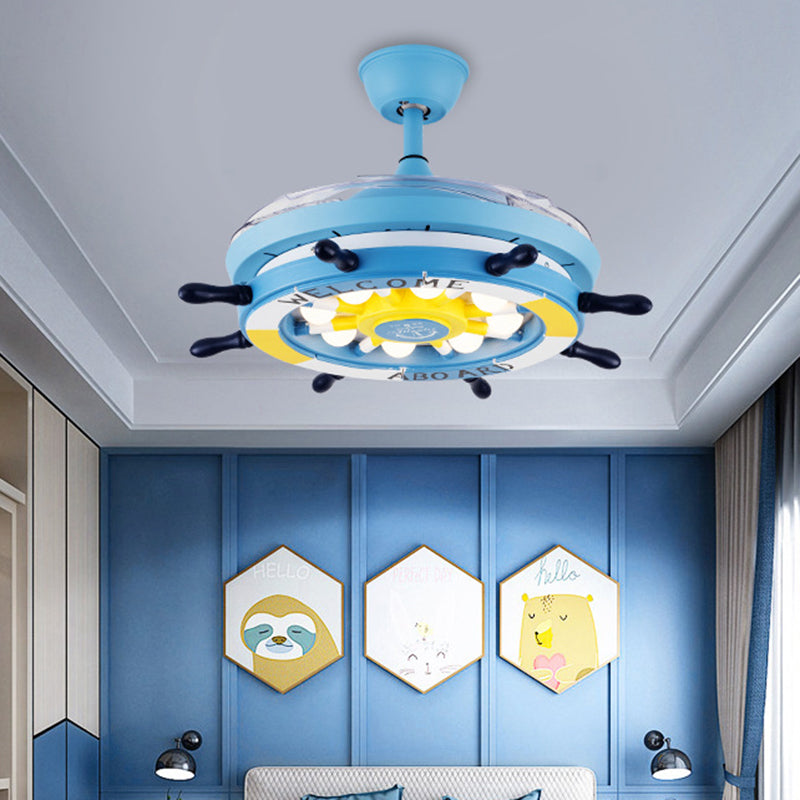 42" Cartoon Rudder Ceiling Fan Lamp Metallic Child Room LED Semi Flush Light