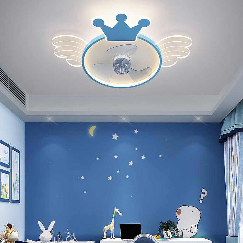Acryl ventilator plafond lichtvleugel en kroon cartoon led semi-flush mount licht voor babykamer