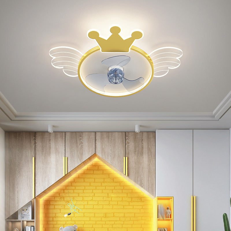 Acryl ventilator plafond lichtvleugel en kroon cartoon led semi-flush mount licht voor babykamer