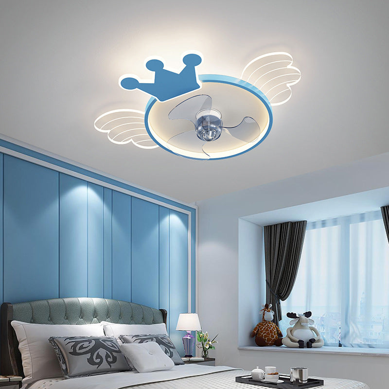 Acryl ventilator plafond lichtvleugel en kroon cartoon led semi-flush mount licht voor babykamer