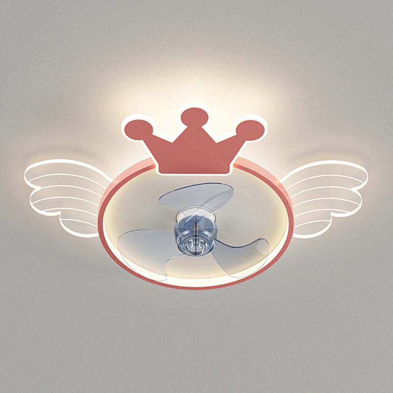 Acryl ventilator plafond lichtvleugel en kroon cartoon led semi-flush mount licht voor babykamer