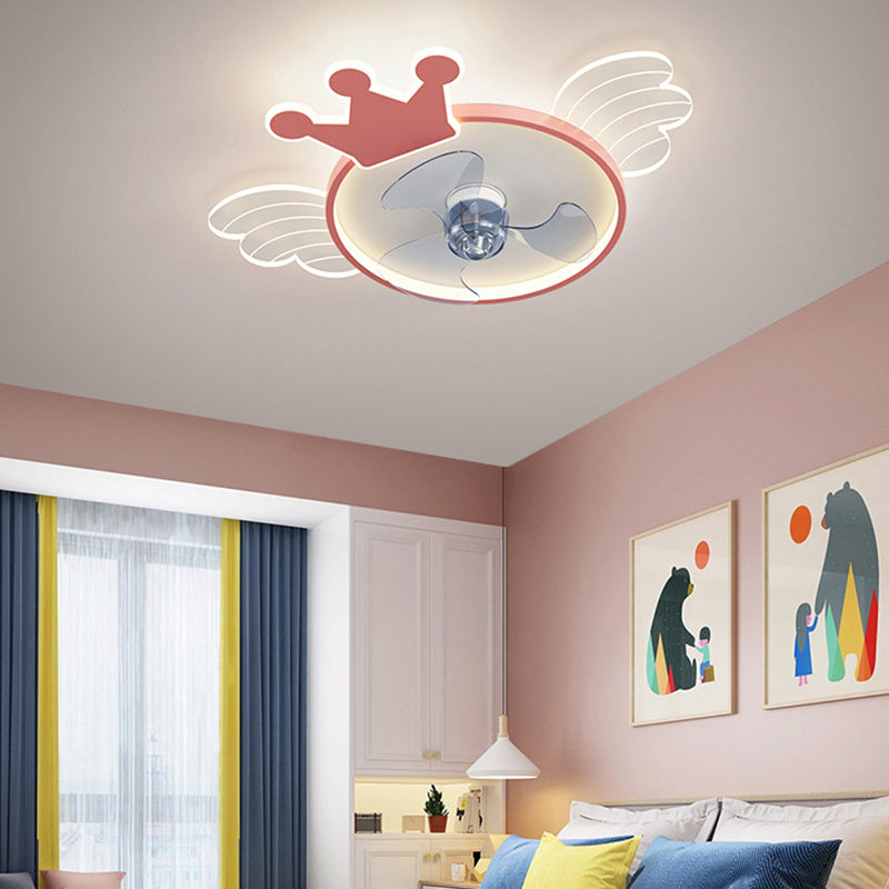 Acryl ventilator plafond lichtvleugel en kroon cartoon led semi-flush mount licht voor babykamer