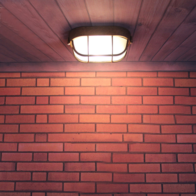 Single-Bulb Oval Flush Light Industrial Frosted White Rib Glass Wall Lamp Ceiling Light for Outdoor