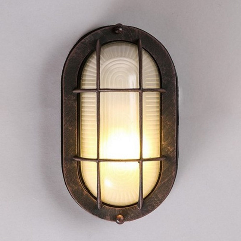 Single-Bulb Oval Flush Light Industrial Frosted White Rib Glass Wall Lamp Ceiling Light for Outdoor