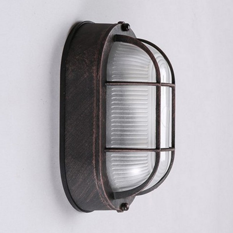 Single-Bulb Oval Flush Light Industrial Frosted White Rib Glass Wall Lamp Ceiling Light for Outdoor