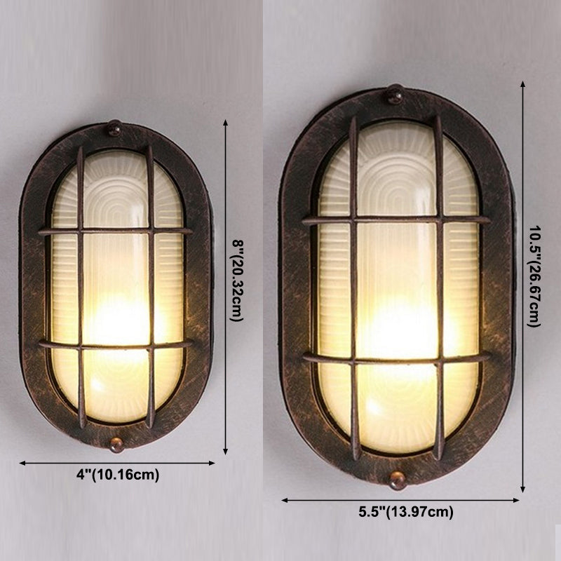 Single-Bulb Oval Flush Light Industrial Frosted White Rib Glass Wall Lamp Ceiling Light for Outdoor