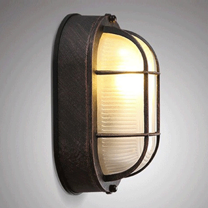 Plafoniera da soffitto per lampada da parete in vetro a coste bianco satinato industriale a luce ovale a lampadina singola per esterni