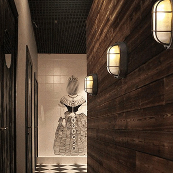 Einflammige ovale Deckenleuchte, industrielle Wandleuchte aus gefrostetem weißem Rippenglas, Deckenleuchte für den Außenbereich