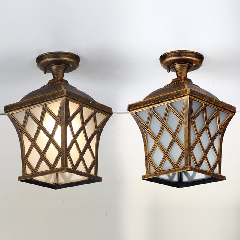 Vierkant matwit glazen plafondlamp Traditioneel 1-lamps binnenplaats semi-inbouwlicht